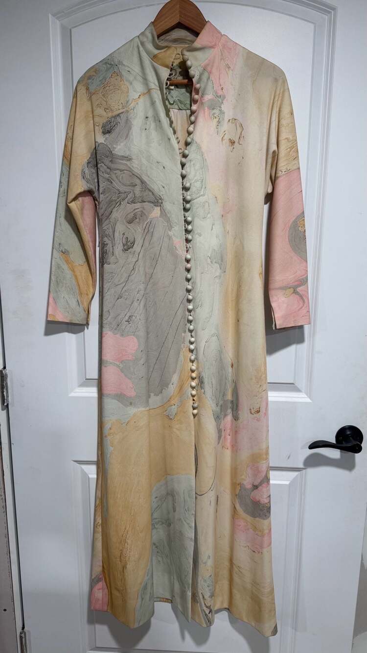 Vintage Marble Print Maxi Dress Boho Romantic Artwear Cottagecore